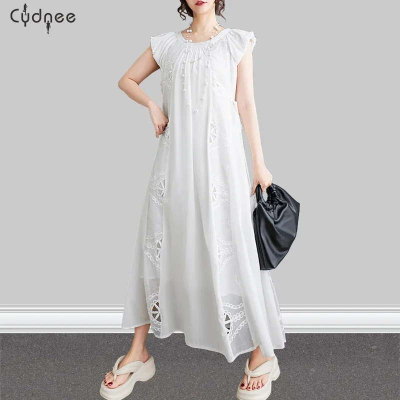 Летнее белое свободное лоскутное платье с художественной вышивкой для женщин