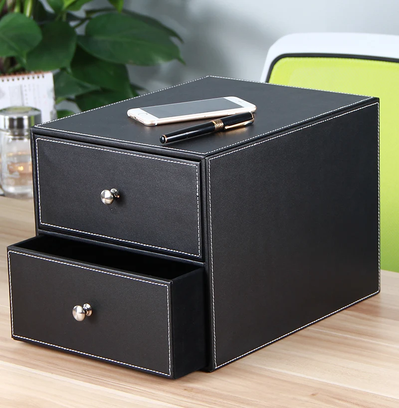 

Двухслойный деревянный кожаный стол с двумя выдвижными ящиками, офисный органайзер для документов, контейнер, держатель 214A