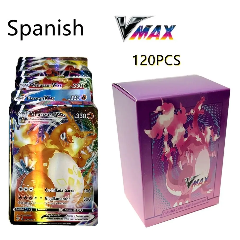 

50-100Pcs Pokemon Card Spanish French 100VMAX 200 GX Best Selling Children Battle Desktop Game Tag Team Shining Vmax