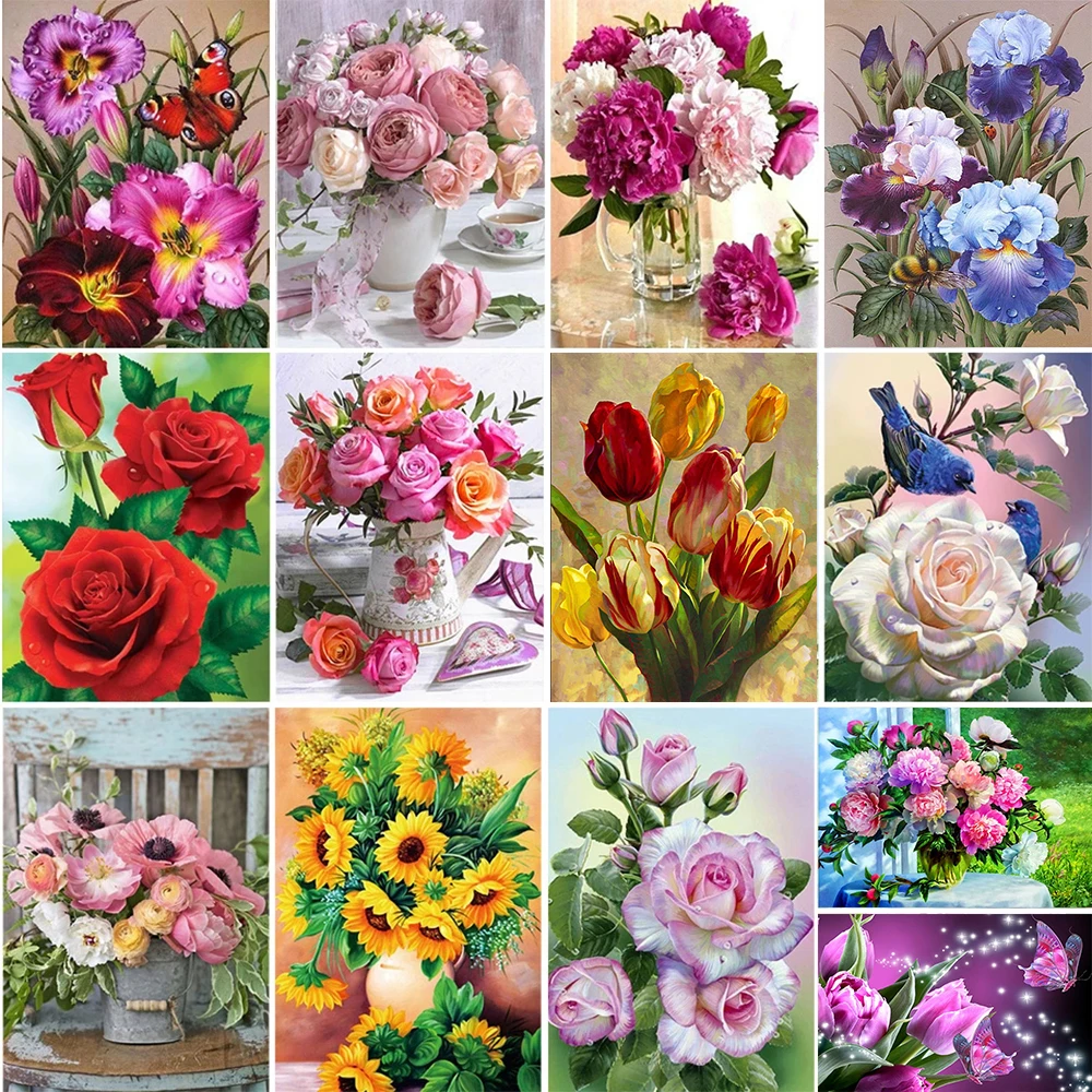 

JIEME 5D DIY Diamond Painting Flowers Cross Stitch Kit Full Drill Embroidery Mosaic Art Picture of Rhinestones Gift Home Decor