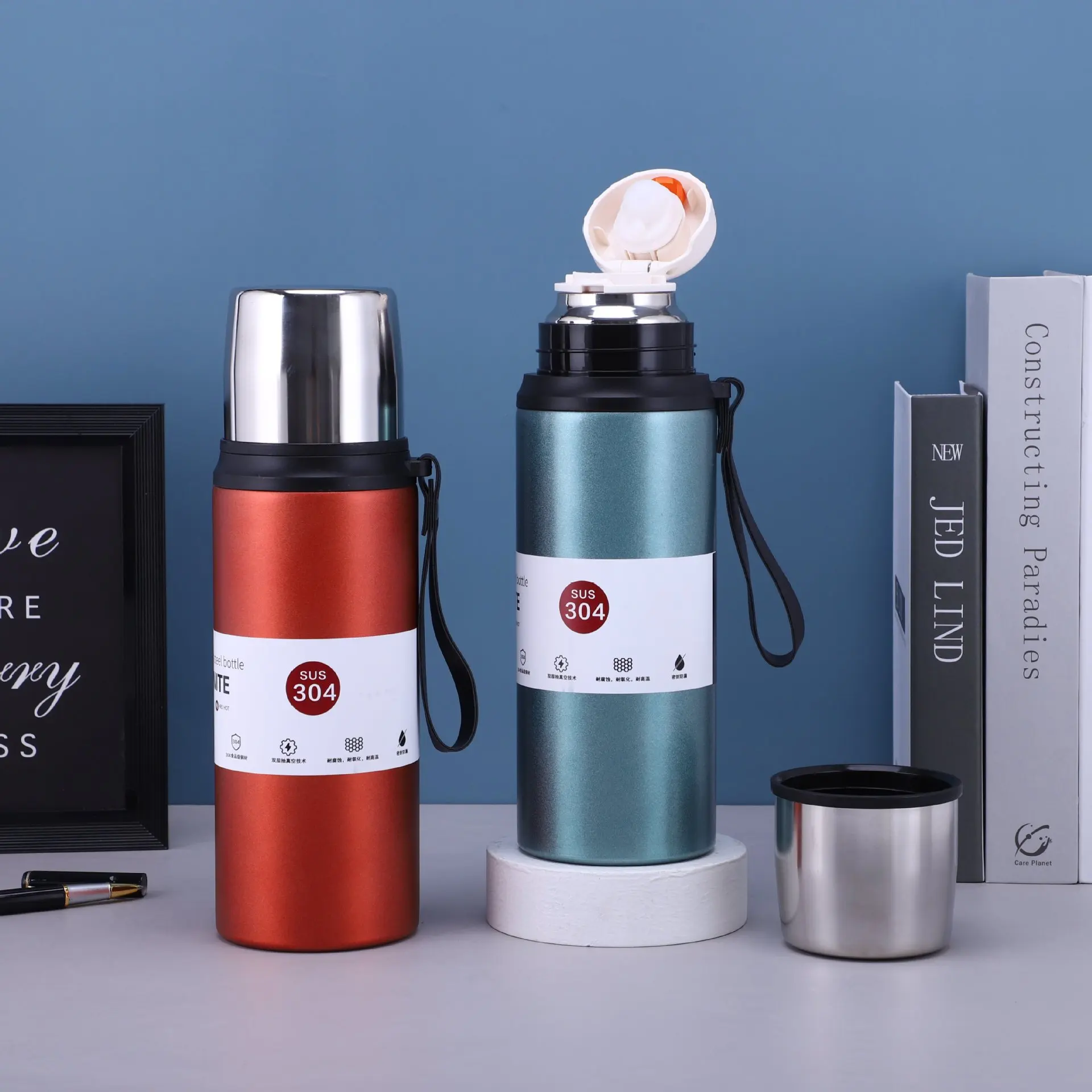 

Thermal Mug 304 Bullet Head With Tea Glass Insulation Cup, Outdoor Large Capacity Travel Kettle, Car Sports Cup Thermal