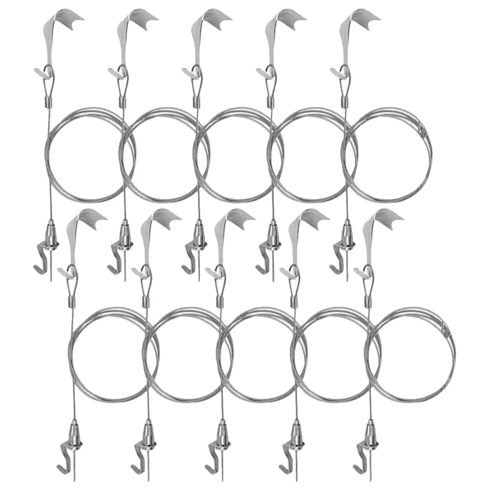 

10 Sets Wire Hanger Picture Rail Hook Hanging Kit Photo Frame System Hooks Hangers Non-perforated