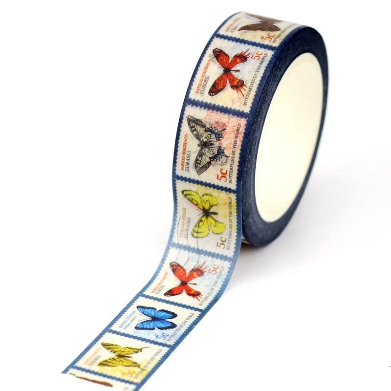 Декоративная винтажная канцелярская лента GREATHOPE WASHI TAPE с бабочками 10 м