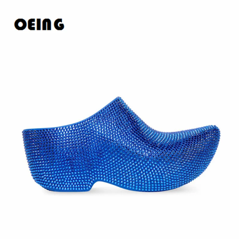 

Мюли унисекс на платформе с заостренным носком и стразами, модные блестящие шлепанцы без застежки, сланцы, блестящие, для мужчин и женщин