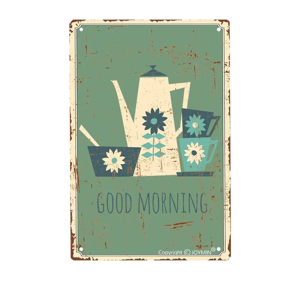 

Винтажный жестяной знак, ретро-постер на доброе утро, металлический знак, Настенный декор для кухни, бара, кафе, паба, фермы 12X8 дюймов