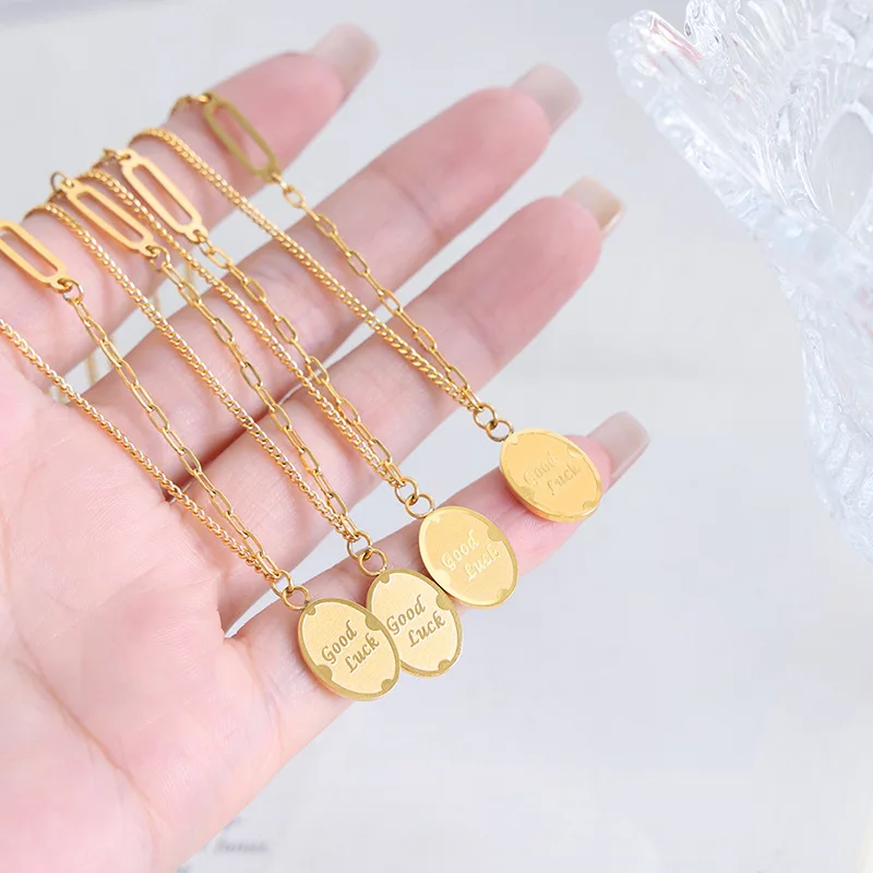 

Модное круглое ожерелье Amaiyllis из 18-каратного золота с английским алфавитом, темпераментная цепочка с прострочкой, подвеска, ожерелье, аксессуары