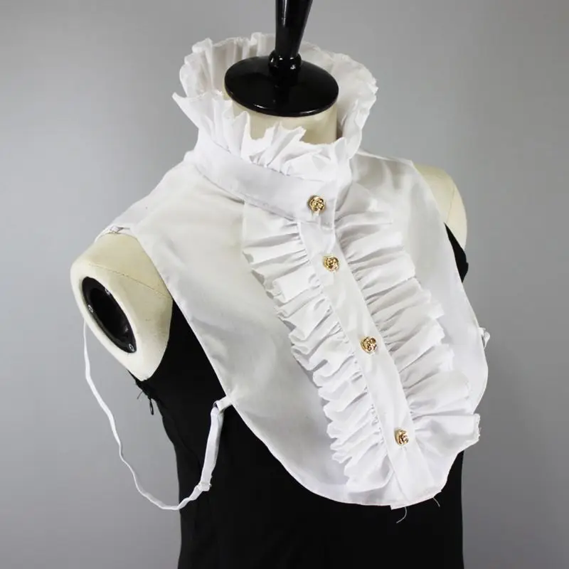 

Victorian Steampunk Vintage Collar for Palace Half Shirt Blouse Stand-Up Lotus Golden Button Down False Fake