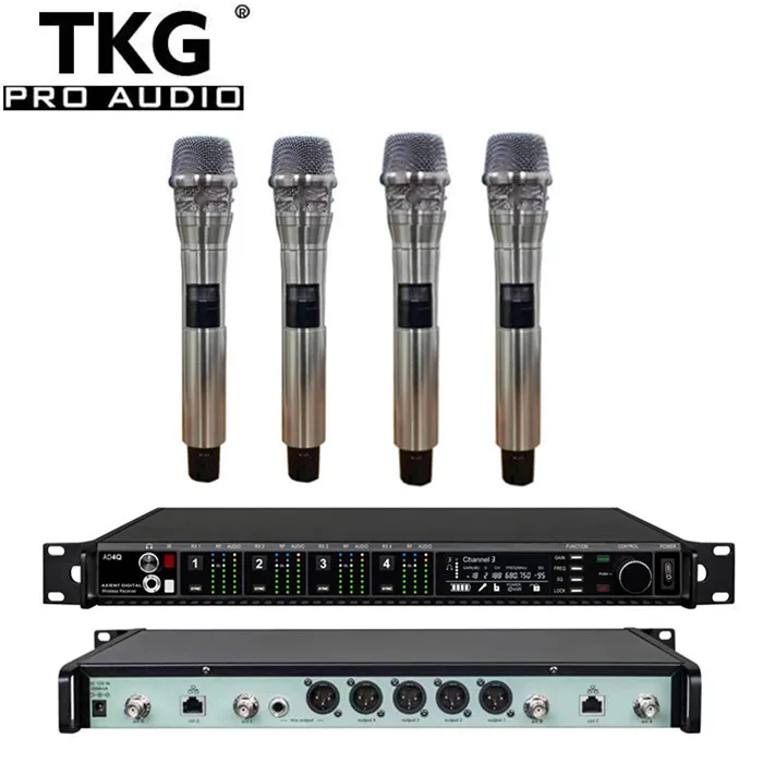 Фото TKG AD4Q 512-937 МГц uhf Беспроводная сценическая звуковая аудиогарнитура петличная беспроводная 4-канальная беспроводная микрофонная система №4