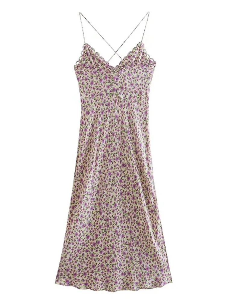 Платье-комбинация с открытыми плечами и цветочным принтом средней длины |