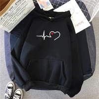 2022 new harajuku women hoodies heartbeat printed casual sweatshirt oversized long sleeve korean style pullover loose streetwear