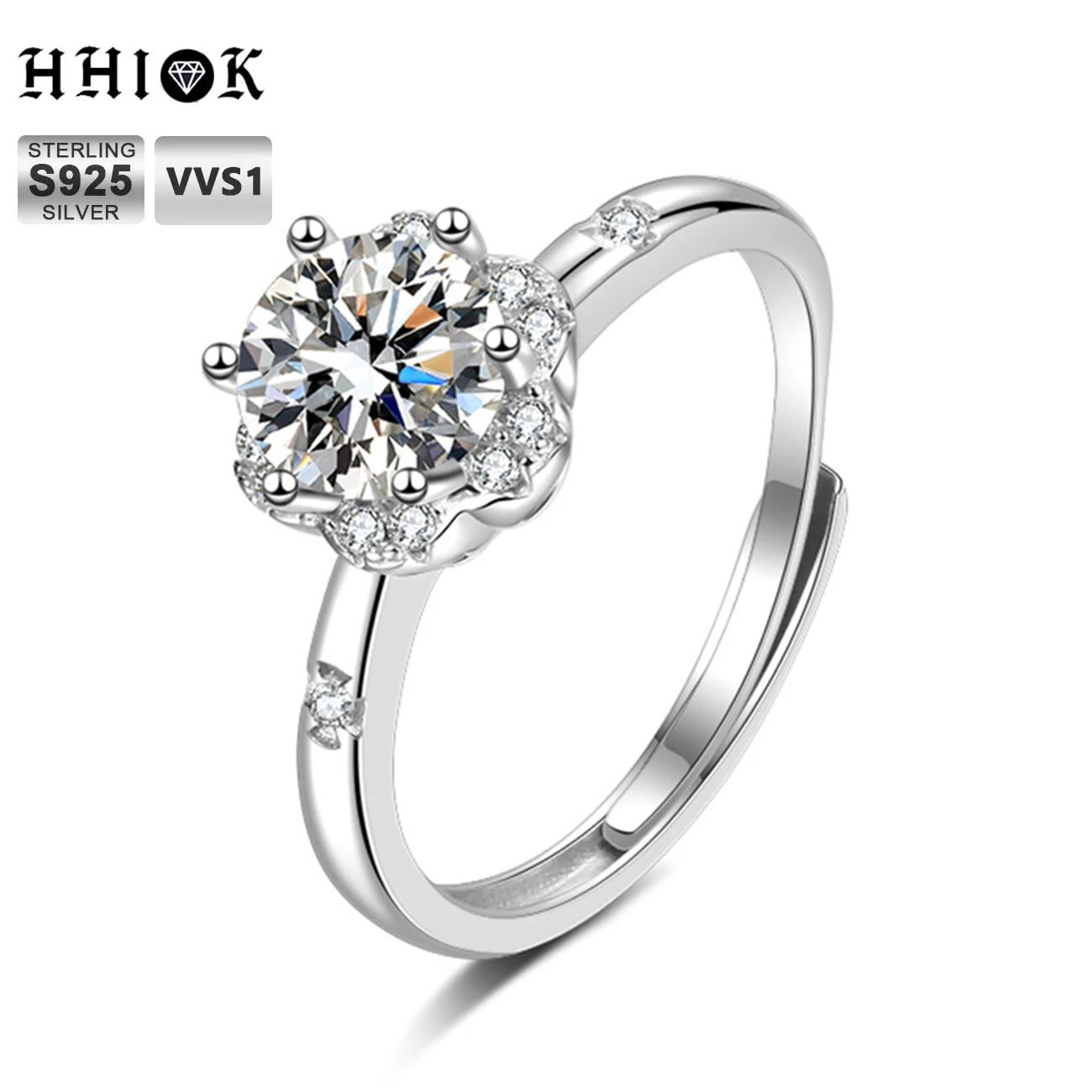 

HHIOK 1 Carat Engagement Ring 925 Sterling Silver Women's Broken Diamond Flower Moissanite Wedding Ring Zirconia Jewelry