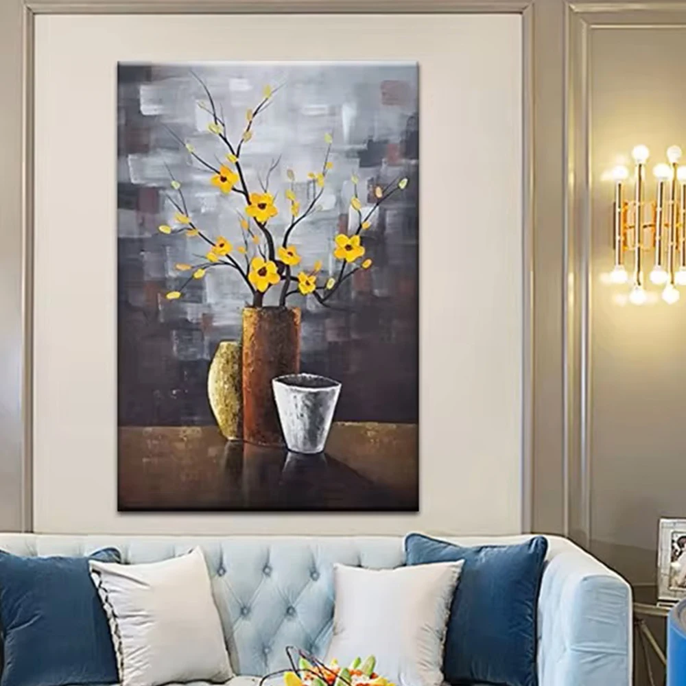 Современная Абстрактная масляная картина с цветами на холсте Ручная работа