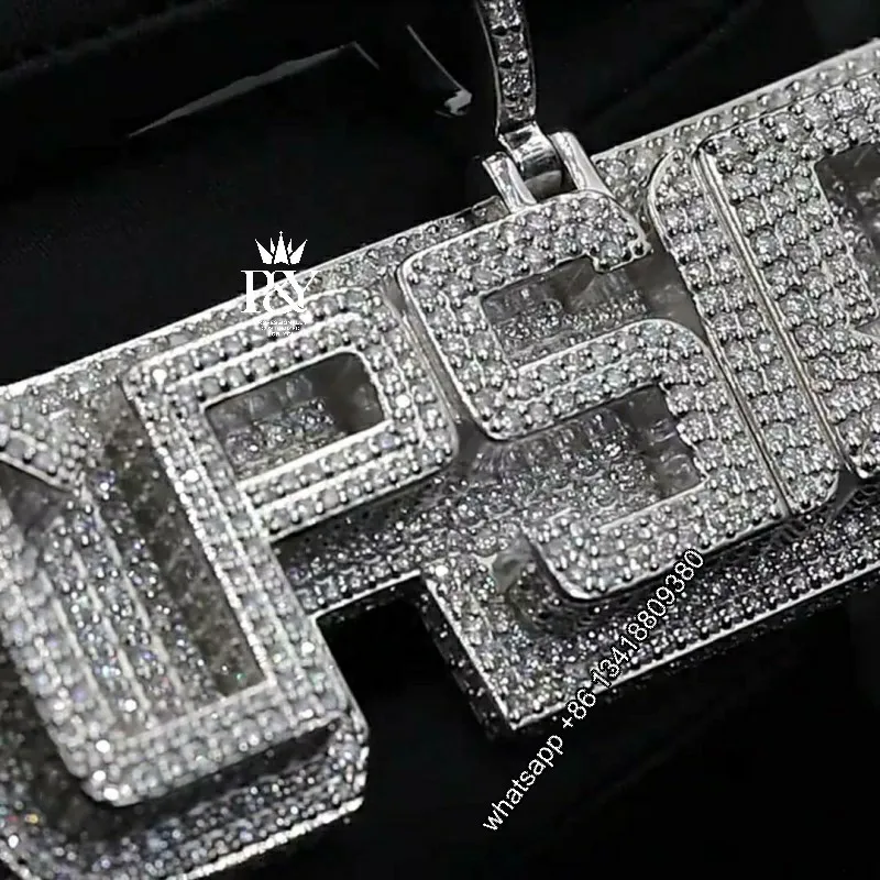 JEWE Exclusive Custom Design Letter Shape 925 Silver Moissanite Diamond Iced Out Bling Pendant For Hiphop Jewelry