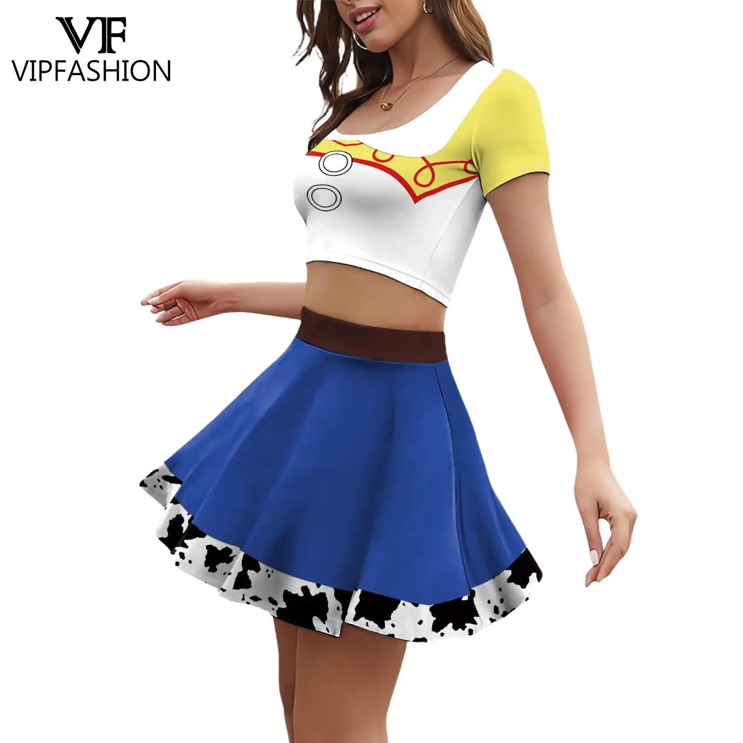Фото VIP FASHION Костюм для косплея Джесси Вуди, комплект из 2 предметов: женский топ с коротким рукавом и юбка, наряд для тематической вечеринки на Хэллоуин, костюм чирлидерши №3