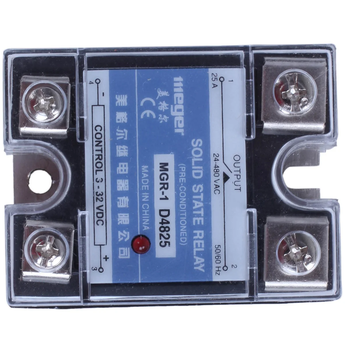 

MGR-1 D4825 Single-phase Solid State Relay SSR 25A DC 3-32 V AC 24-480 V