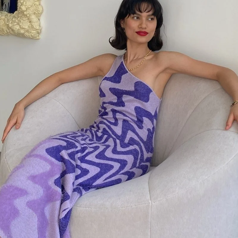 

Женское трикотажное платье на бретельках, летнее асимметричное платье на одно плечо с жемчужными бусинами и вырезами, солнечное платье для ...