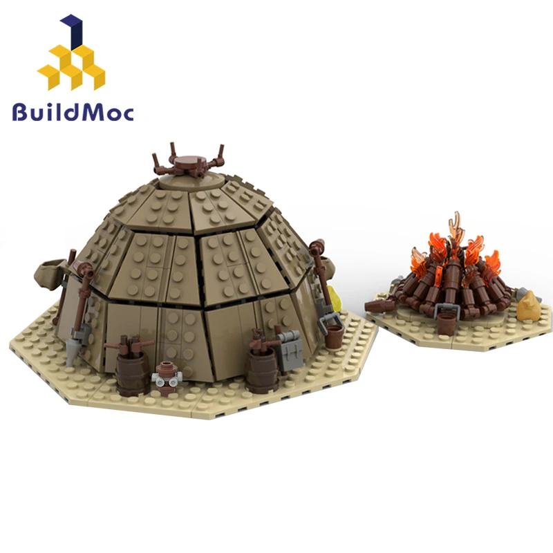 MOC-97196 Space Wars Tusken Urtya Tent Campfire Building Block Kit For Tatooine Desert Planet Sand People Huts Model DIY Kid Toy