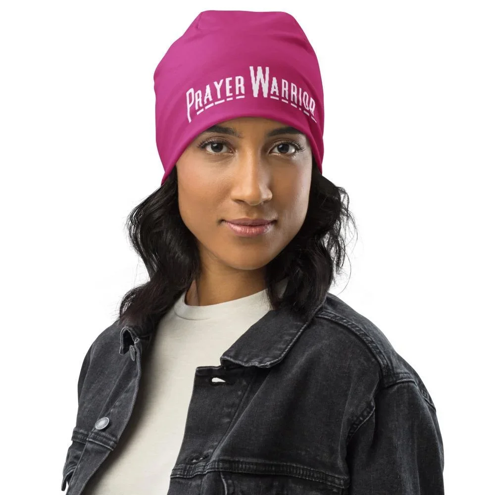 

Beanie, Stretchy Double-Layered Prayer Warrior Cap - Pink WT / Unisex