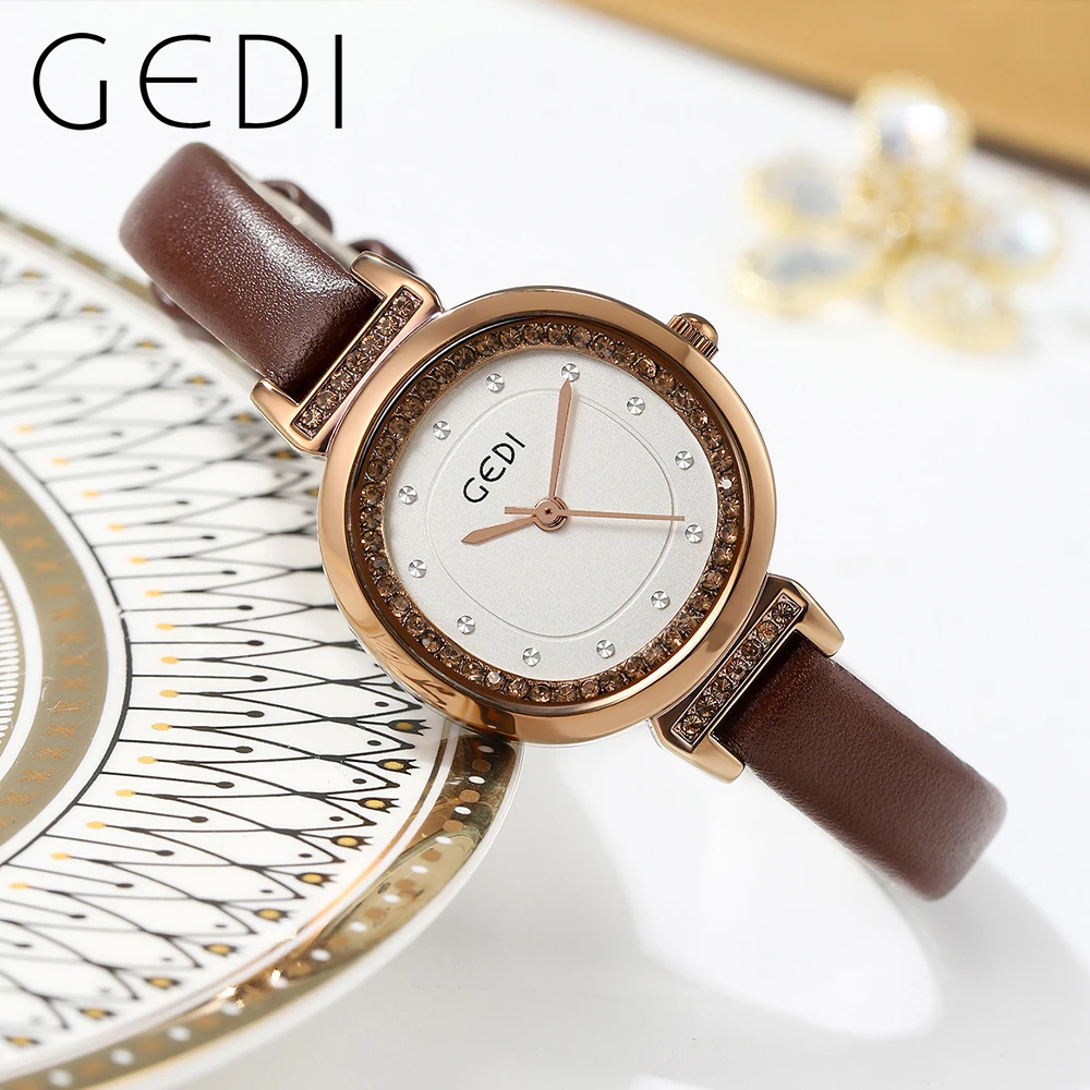 

GEDI Fashion Retro square women watches Luxury Color Diamond Bezel Rhinestone Scale Waterproof Ladies Quartz Wristwatches Woman