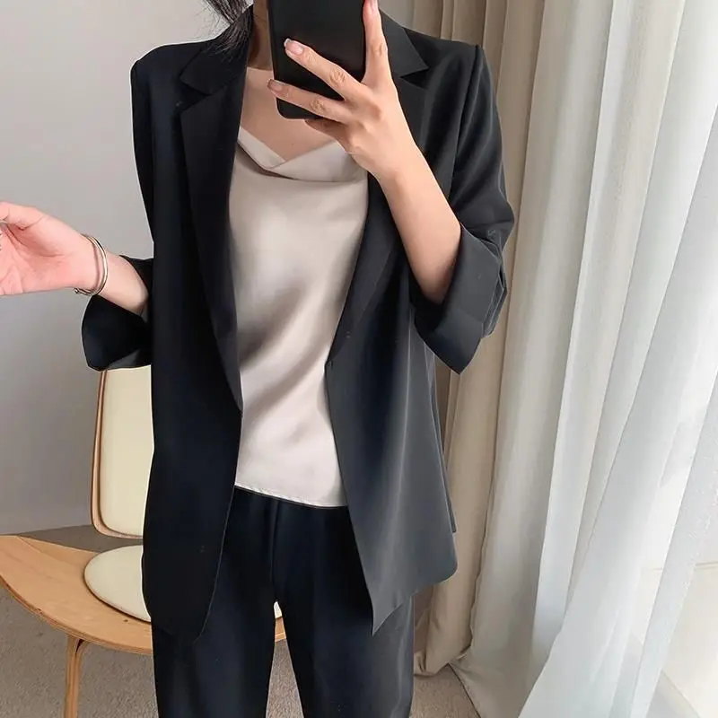 Элегантный женский шифоновый блейзер с рукавами три четверти, женская летняя свободная повседневная верхняя одежда, женский модный тонкий костюм, куртка G368