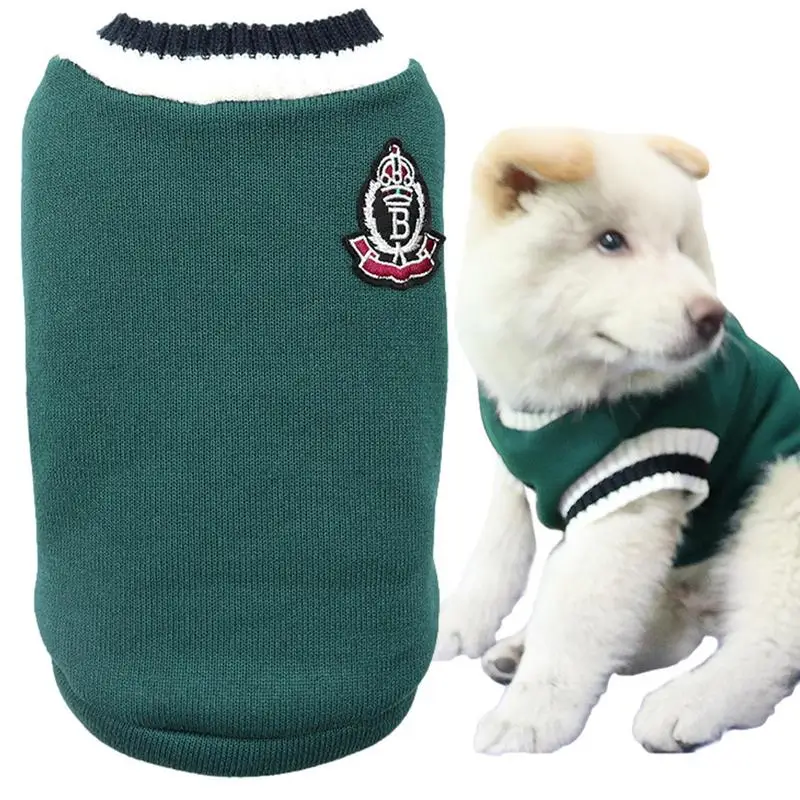 

Pet Knitted Sweater Comfortable Warm Pet Sweater With V Neck Warm Dog Not Sticky Hairs Thick V Neck College Style Knitwear