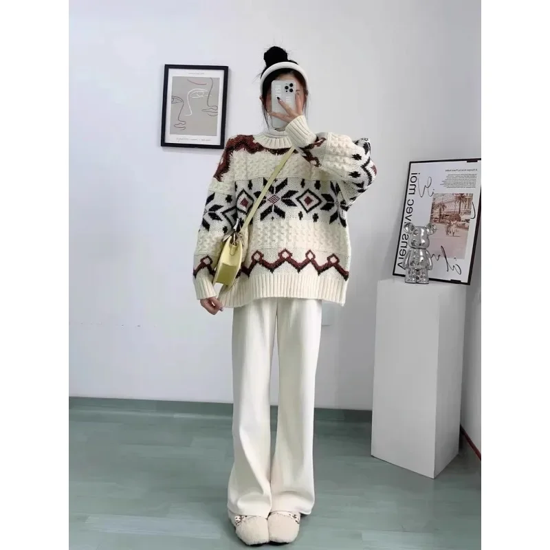 Повседневные свитера женские 2024 нежный стиль свитер с длинными рукавами зима