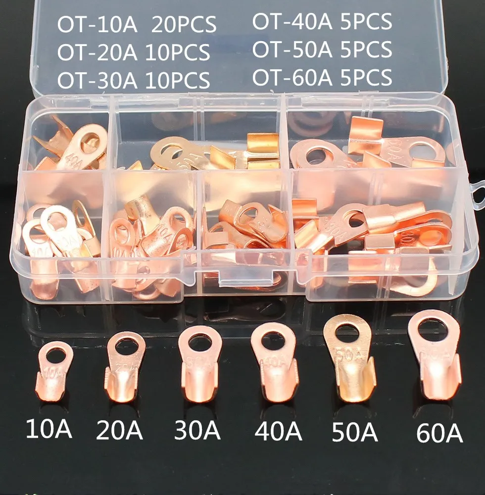 

55pcs Copper Battery Cable Connector Terminal Open Lugs Wire Terminals Mayitr OT-10A OT-20A OT-20A OT-30A OT-40A OT-60A