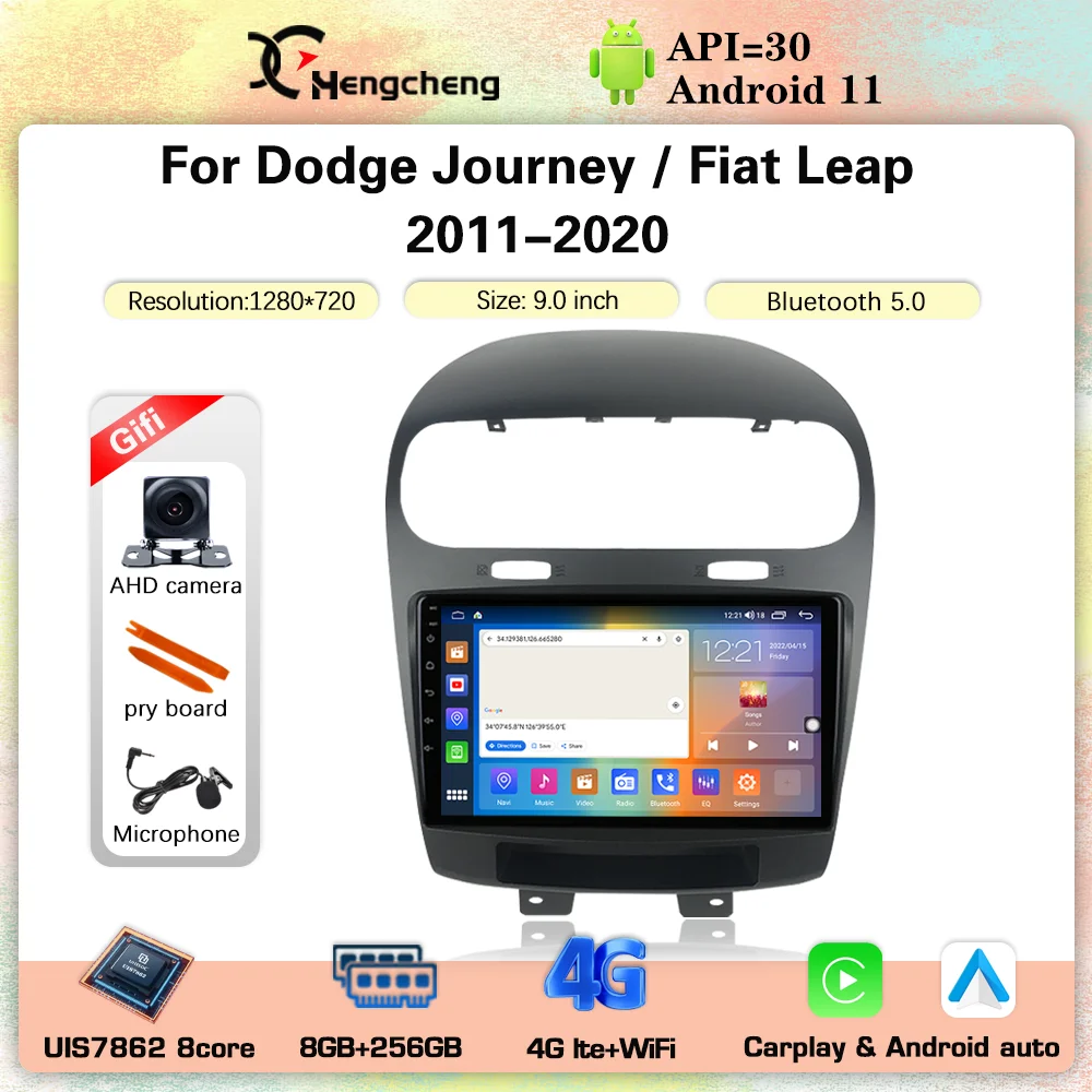 

9.0″For Dodge Journey Fiat Leap 2011-2020 video player GPS navigation car radio Android11 8+256G Carplay 4G stereo No 2 din dvd