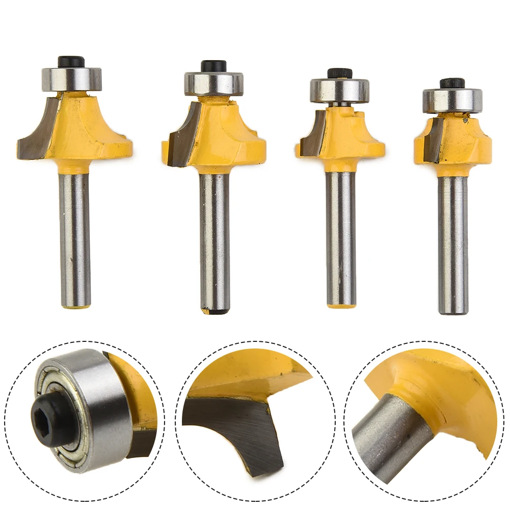 

4pcs 1/4 Inch Alloy Yellow Shank Round Over Bead Edge Forming Router Bit 1/2 3/8 1/4 1/8 High-quality Alloy Steel Bodies