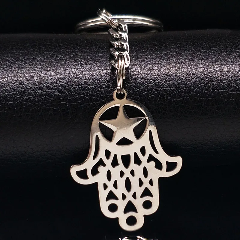 

Islamic Muslim Stainless Steel Hamsa Hand Star Religious Key Chain for Women/Men Key Rings Jewelry Gifts porte clefs K7618S08