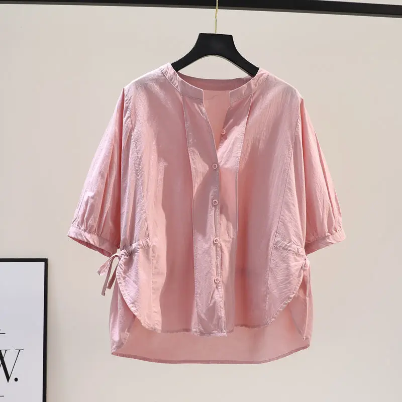 Женская Однотонная рубашка с V-образным вырезом и рукавом 5/4