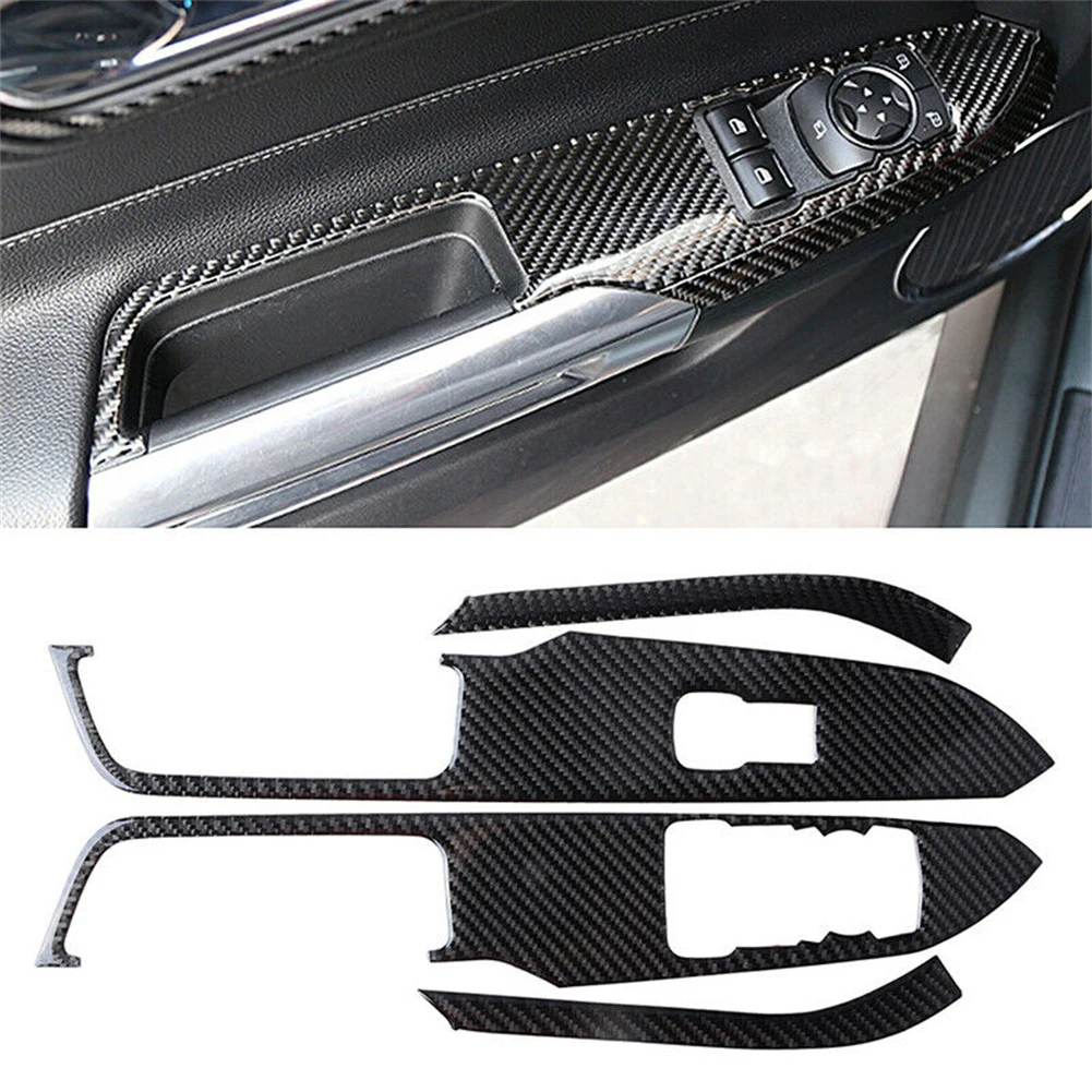 

4PCS Carbon Fiber Interior Windo W Switch Cover Trim Fit For Ford Mustang 2015-2020 Black Interior Decor Trim Car Stickers