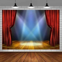 Theater Stage Photography Backdrop Red Curtains Background Spotlights Wooden Floor Festival Celebration Baby Adults Portraits
