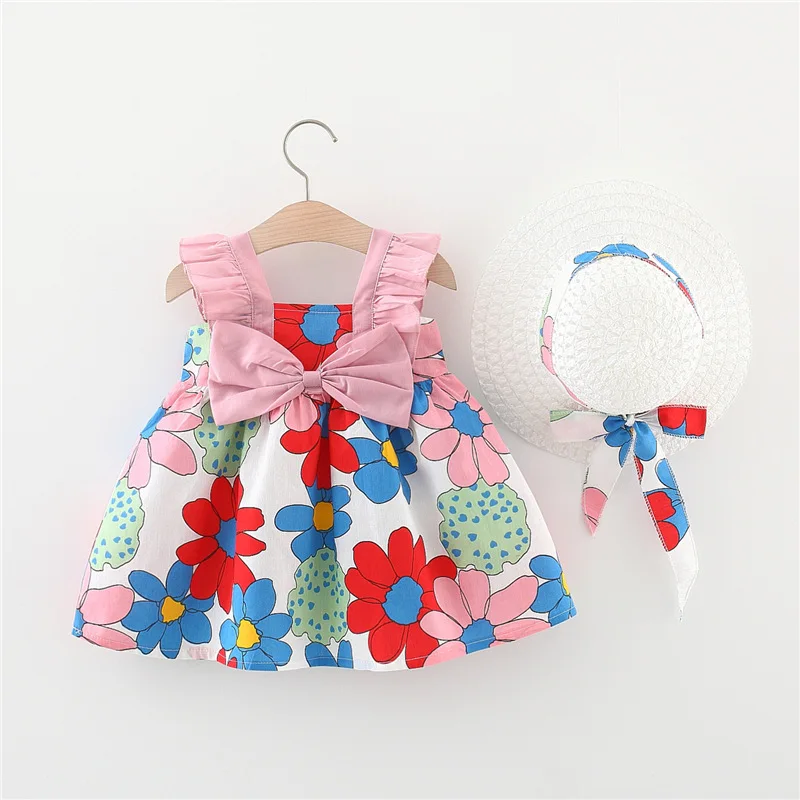 0-2 Years Summer Baby Girls Floral Dress with Hat