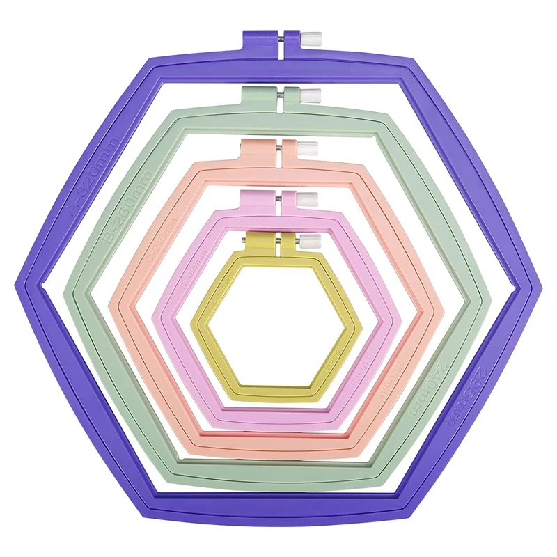 

5 Piece 5 Size Hex Embroidery Hoop Set, ABS Plastic Embroidery Round Cross Stitch Hoop For Sewing (3.7-10.2 Inch)