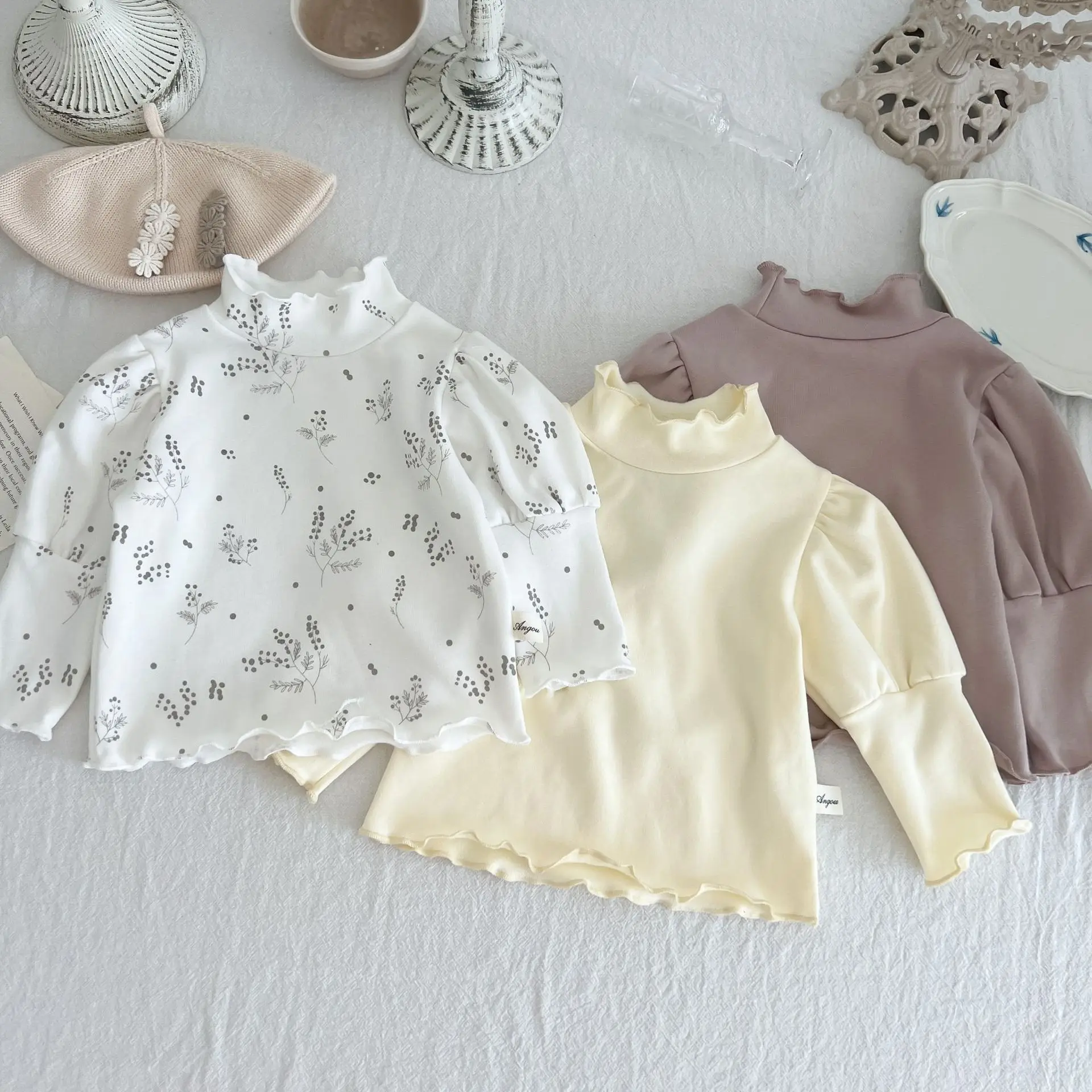 

2023 Korean Autumn Baby Girl Shirts Cotton Long Sleeve Turtleneck Bottoming Versatile Infant Girls Tops Toddler Girls Tops