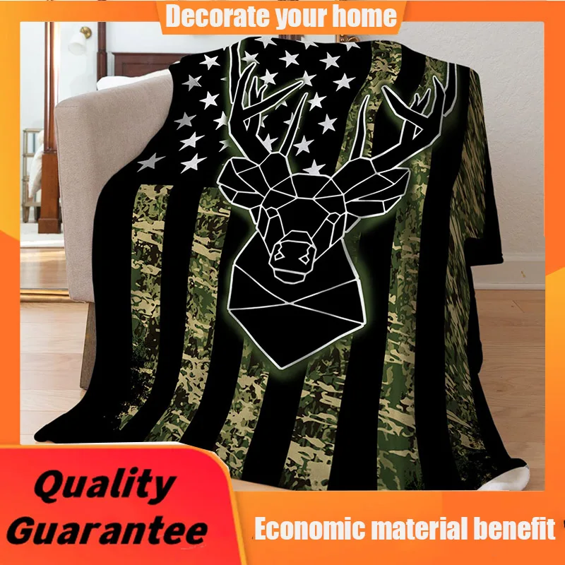 

Ultra Soft Deer Hunting Camo Flag Blanket Microfiber Plush Blanket Gifts for Men Women Warm Cozy Fuzzy Throw Blanket for Bed