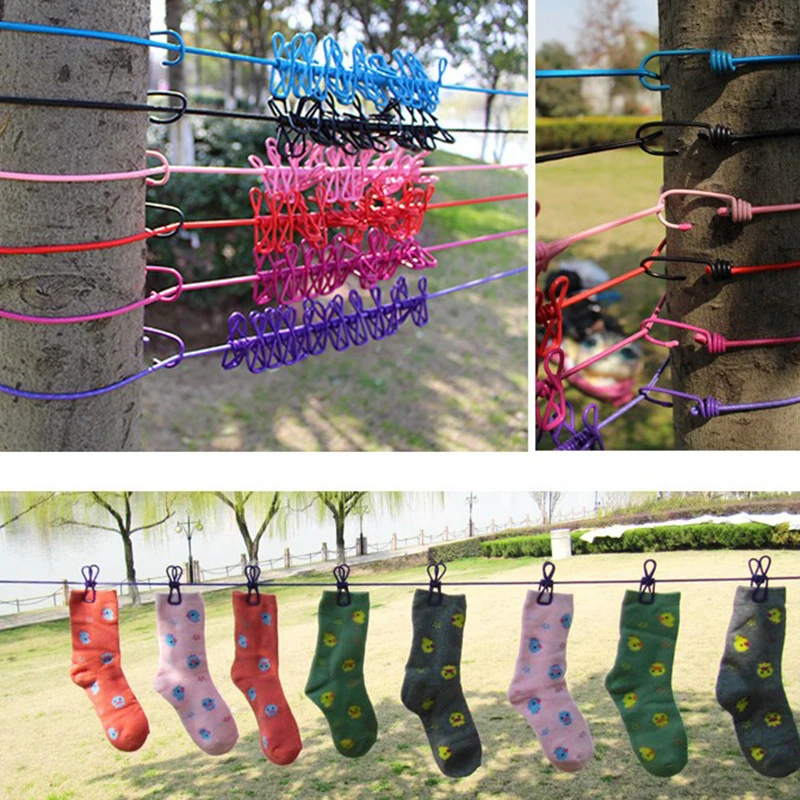 

2022 1.8M Outdoor Windproof Clothesline Portable Travel Non-slip Elastic Clothesline with Clamp Clips Hooks Outdoor Tools 1PCS