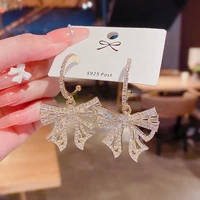 new fashion personality bow super flash micro set zircon earrings female ins tide temperament exaggerated high end earrings