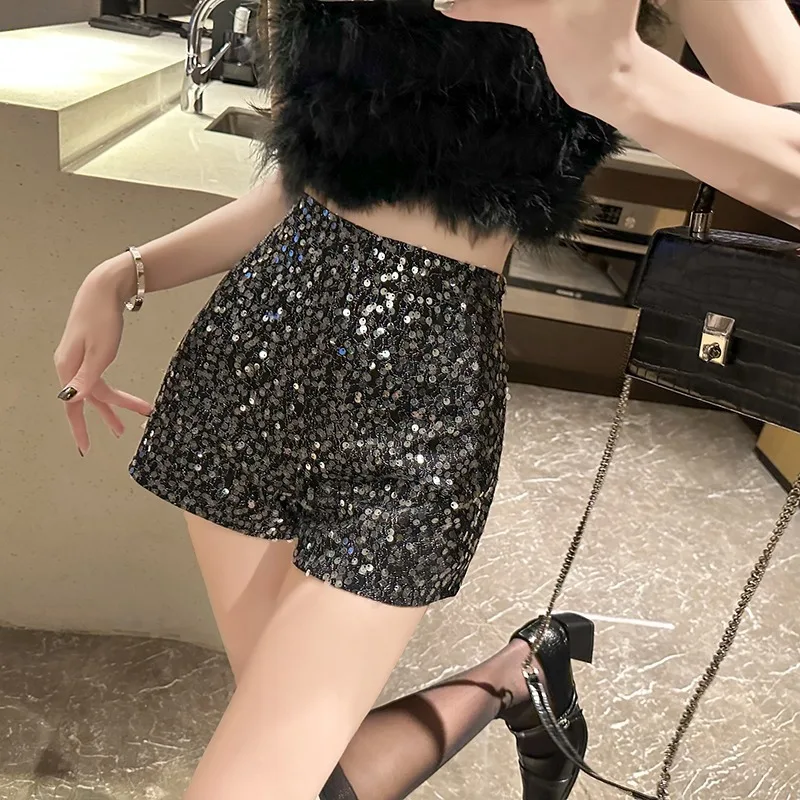 Sequenal shorts,  Girl Hot Girl Red Explosion  European and American hot pants bright shiny pants sweet spicy shorts A -line