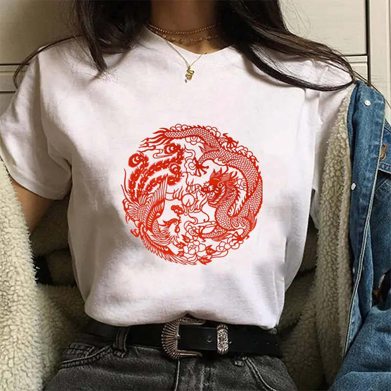 

Women's T-shirt Chinese Dragon Print Graphic Shirts Hip Hop Streetwear Tops Women Ulzzang Harajuku Kawaii Summer Tshirt Woman