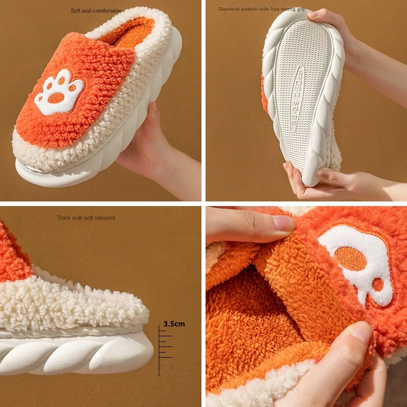 Women Men Winter Platform Slippers High Heels House Thick Sole Mute Fluffy Warm Casual Shoes Flats Lady Home Outside Fur Slides