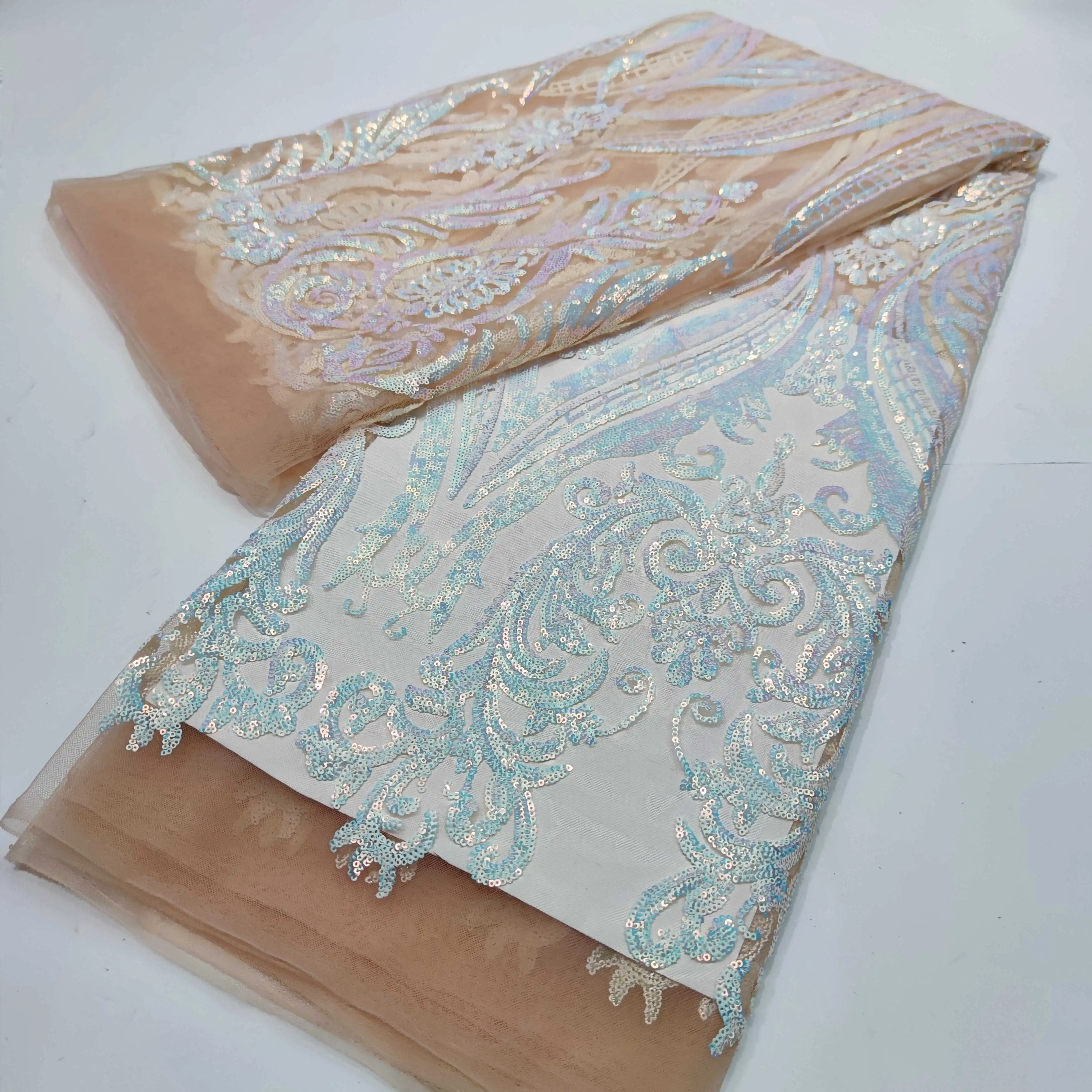 

By The Yard Latest Nigerian Glitter Glam African Lace Fabric Sewing Article Net Lace With Sequins High Quality For Women BYYN20