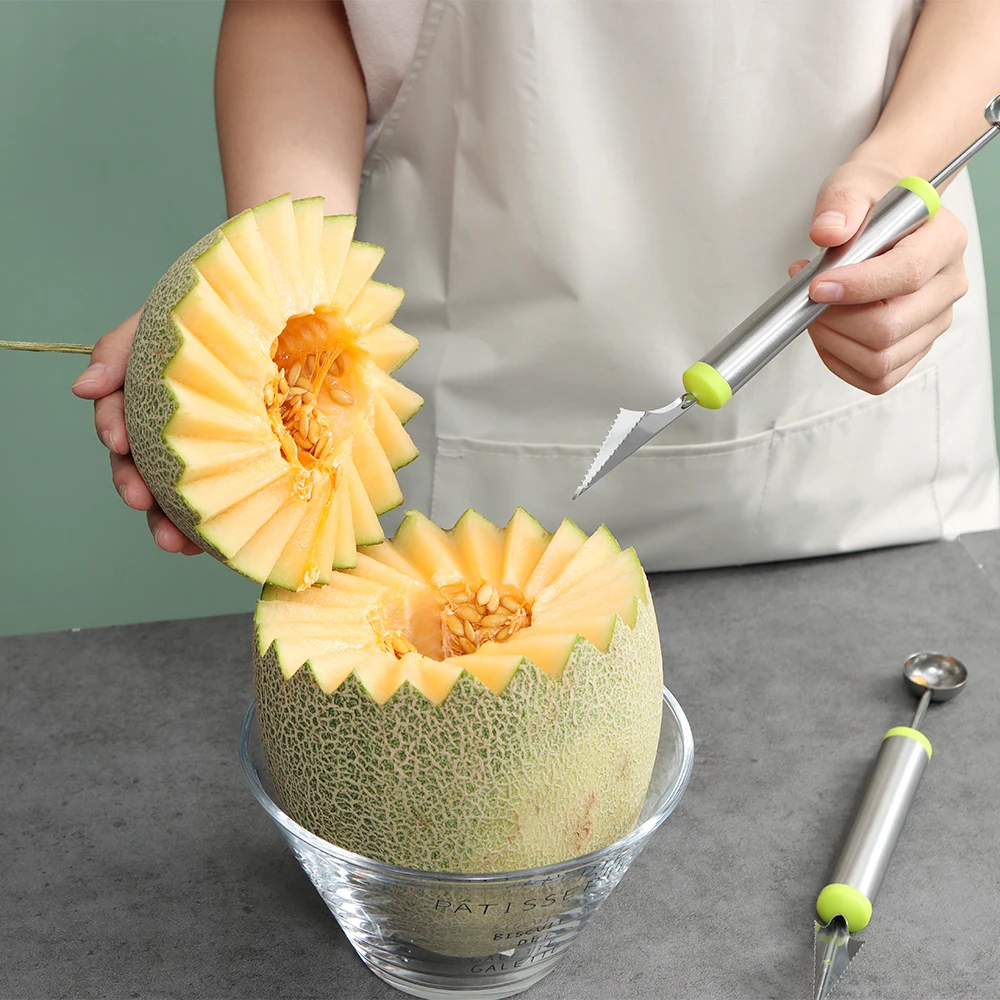 

Carving Fruit Scoop Watermelon Cutter Fruits Spoons Gadget Ice Cream Spoon Peeler Set Kitchen Potato Stainless Steel Melon Knife