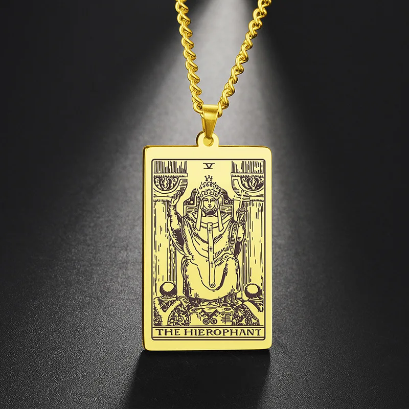 Tarot Cards Esotericism Necklace Aesthetic Stainless Steel Jewelry Collar Tarot Good Luck Amulet The Major Arcana Pendant