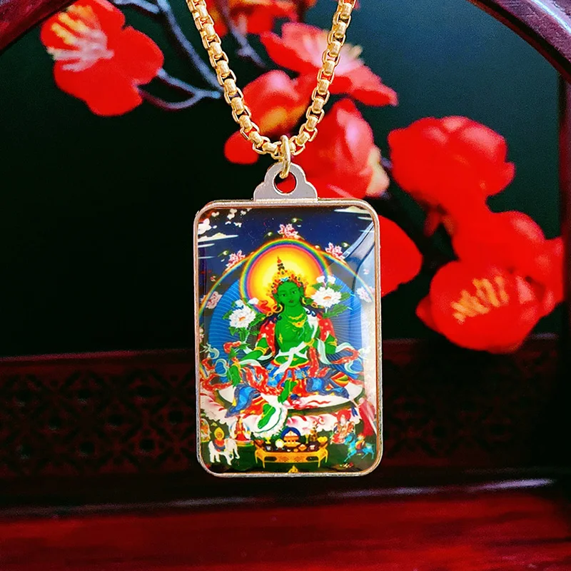 

Green Tara Necklace, Green Tara Heart Mantra, Tibetan Buddha Pendant, Customized Buddha Pendant