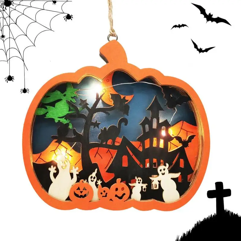 

Висящая Тыква светильник ящийся деревянный знак с привидениями в доме с приведениями, украшения со светодиодный светильник кой, украшения ...