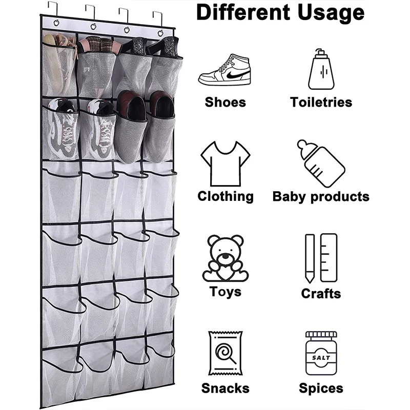

24 Grid Wall-mounted Shoe Storage Hanging Bag Organiser Fabric Closet Bag Storage Rack Mesh Pocket Clear Hanging Over The Door