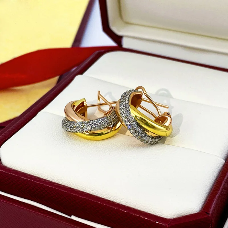

Donia Jewelry Fashion Tri-Ring Titanium Steel Micro-Inlaid AAA Zircon Silver Needle Luxury Tri-Color Earrings