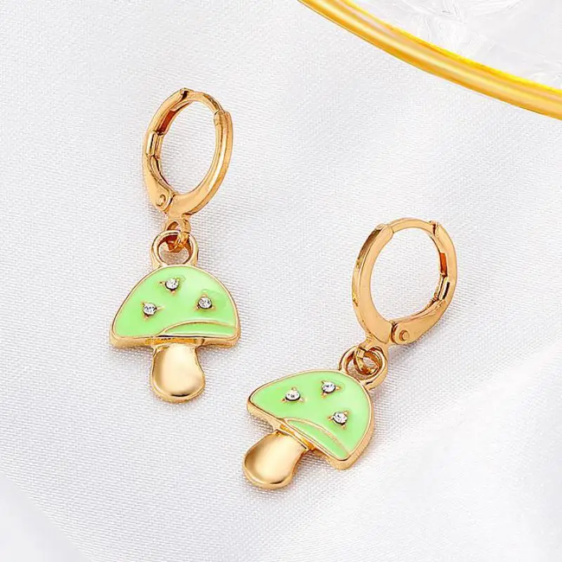 

Cute Colorful Dripping Oil Crystal Mushroom Earrings Korean Vintage Fun Plant Drop Earrings For Women Earing Jewelry O1160